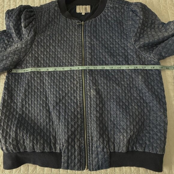 1.State Womens Quilted Bomber Jacket M Blue Cotton/Polyester Blend Ribbed Trim - Picture 7 of 9